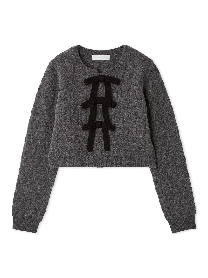 リボンモチーフケーブルニットプルオーバー(ニットプルオーバー)｜TOPS