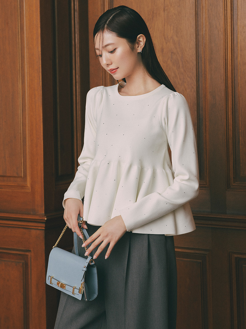 ホットフィットビジューペプラムニットプルオーバー(ニットプル