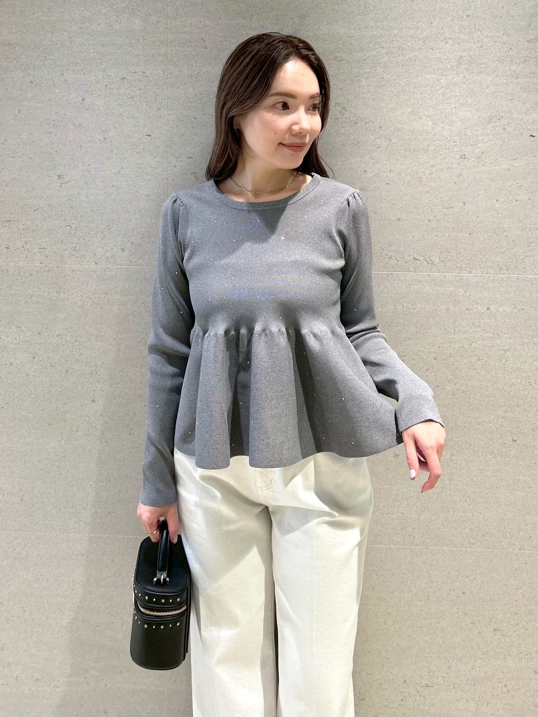 ウォッシャブル】ホットフィットビジューペプラムニットプルオーバー