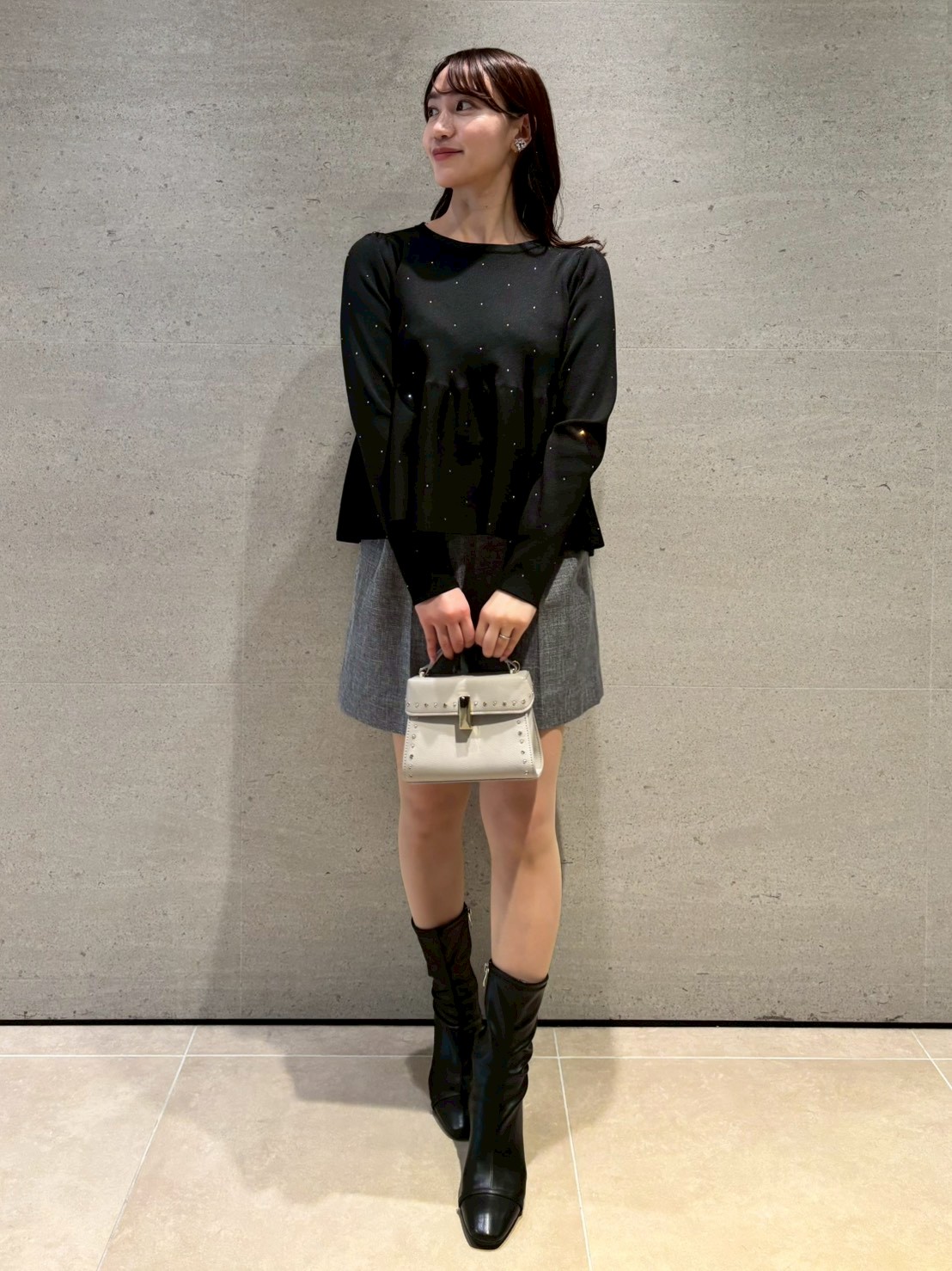 ウォッシャブル】ホットフィットビジューペプラムニットプルオーバー