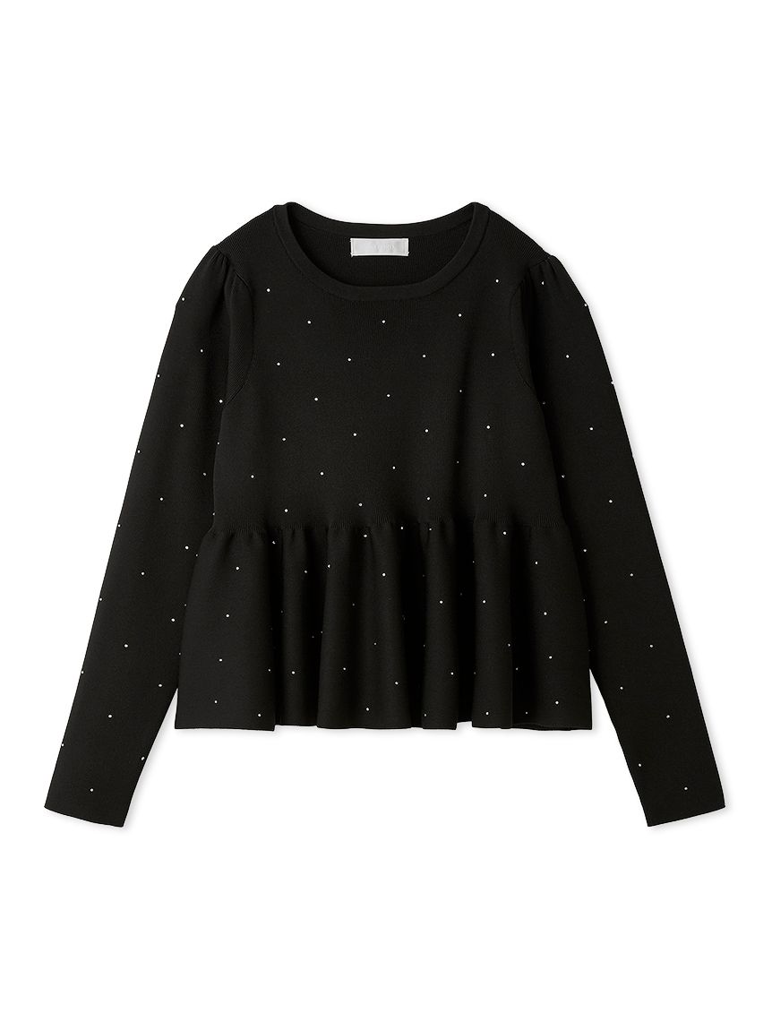 ウォッシャブル】ホットフィットビジューペプラムニットプルオーバー