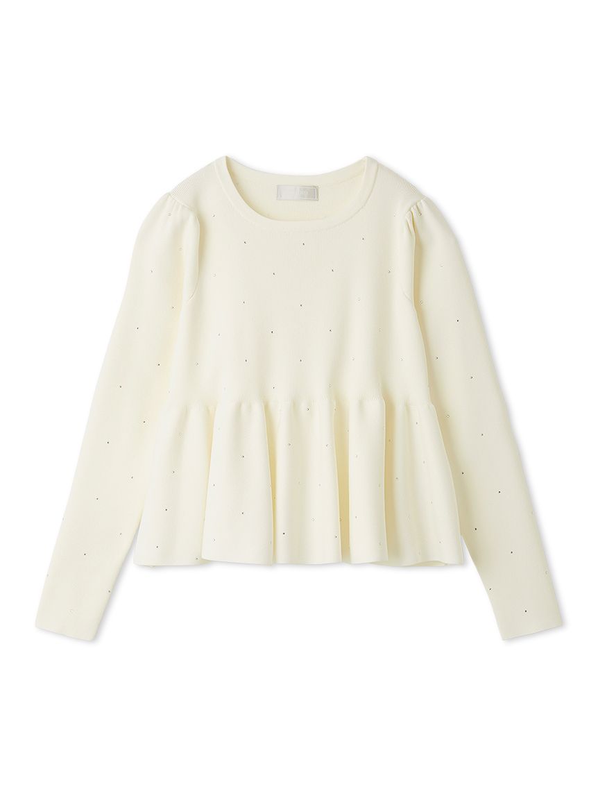 ウォッシャブル】ホットフィットビジューペプラムニットプルオーバー