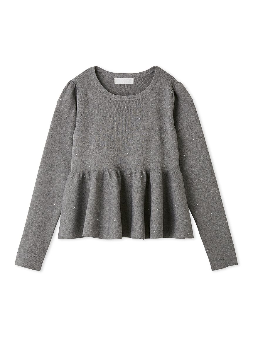 ウォッシャブル】ホットフィットビジューペプラムニットプルオーバー