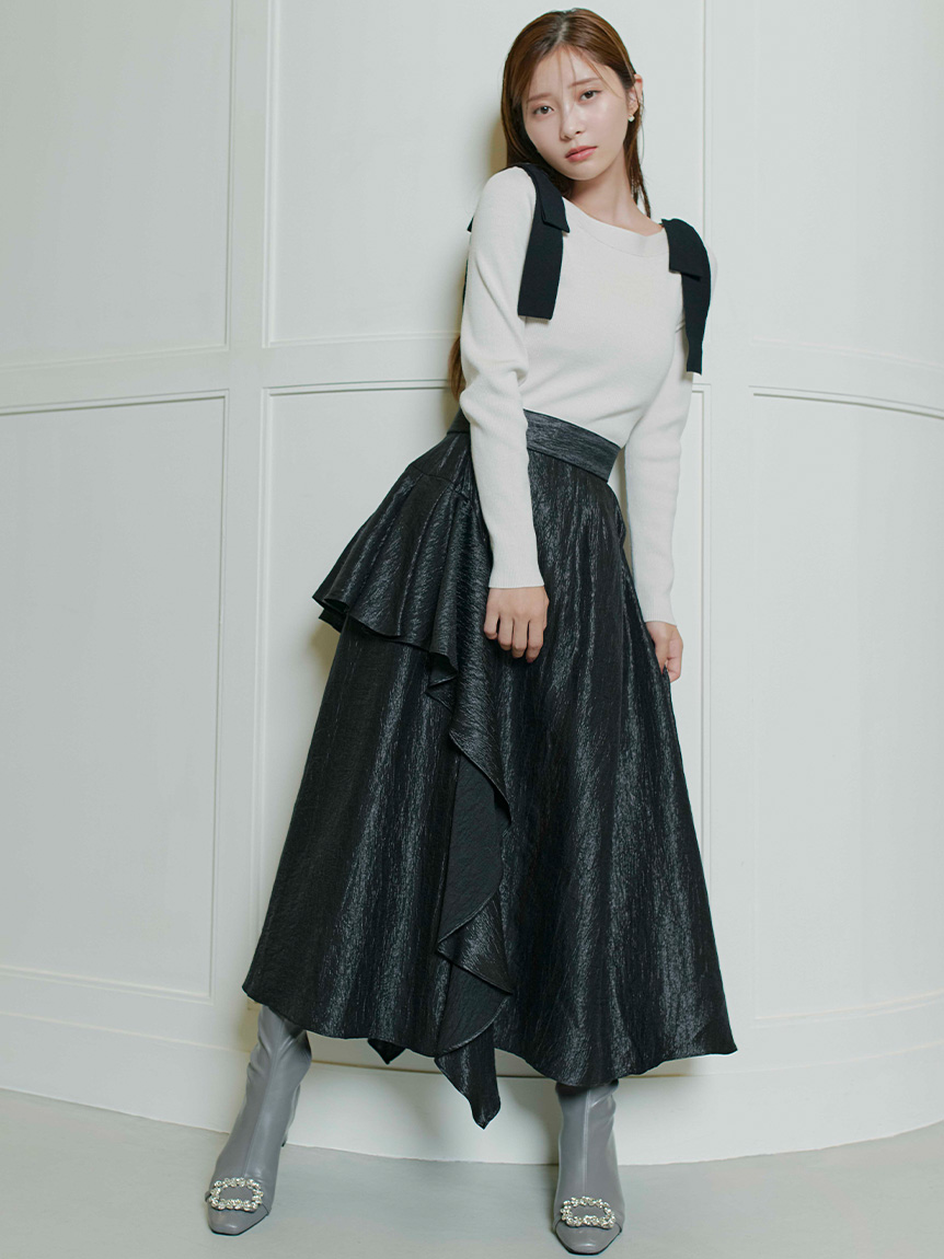 ウォッシャブル】ショルダーリボンニットプルオーバー(ニットプル