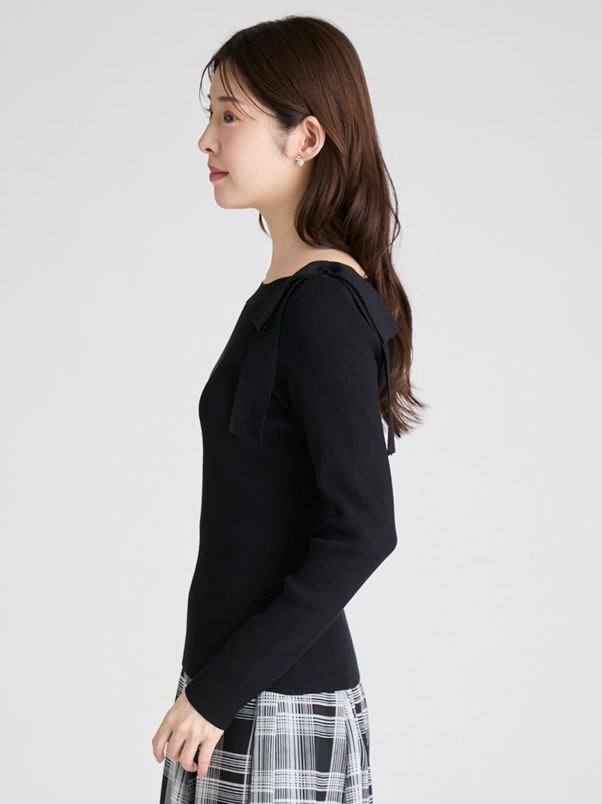 ウォッシャブル】ショルダーリボンニットプルオーバー(ニットプル