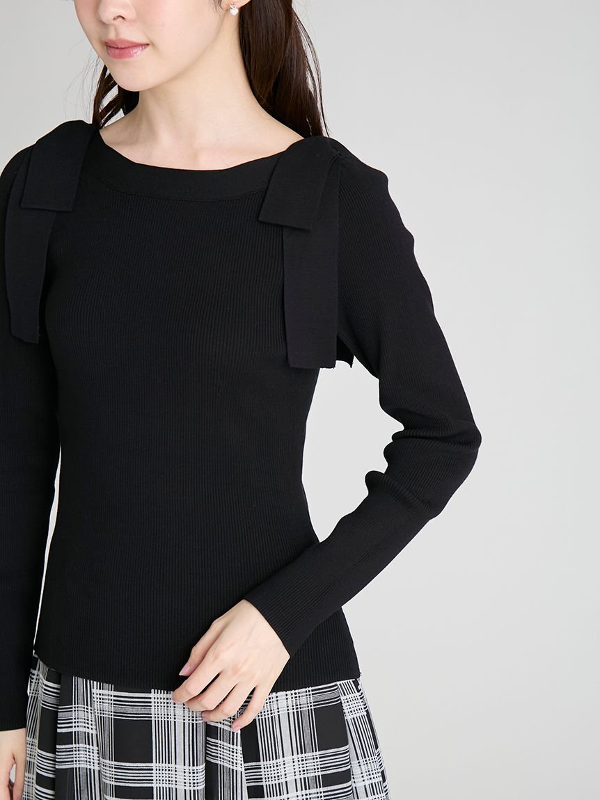 ウォッシャブル】ショルダーリボンニットプルオーバー(ニットプル