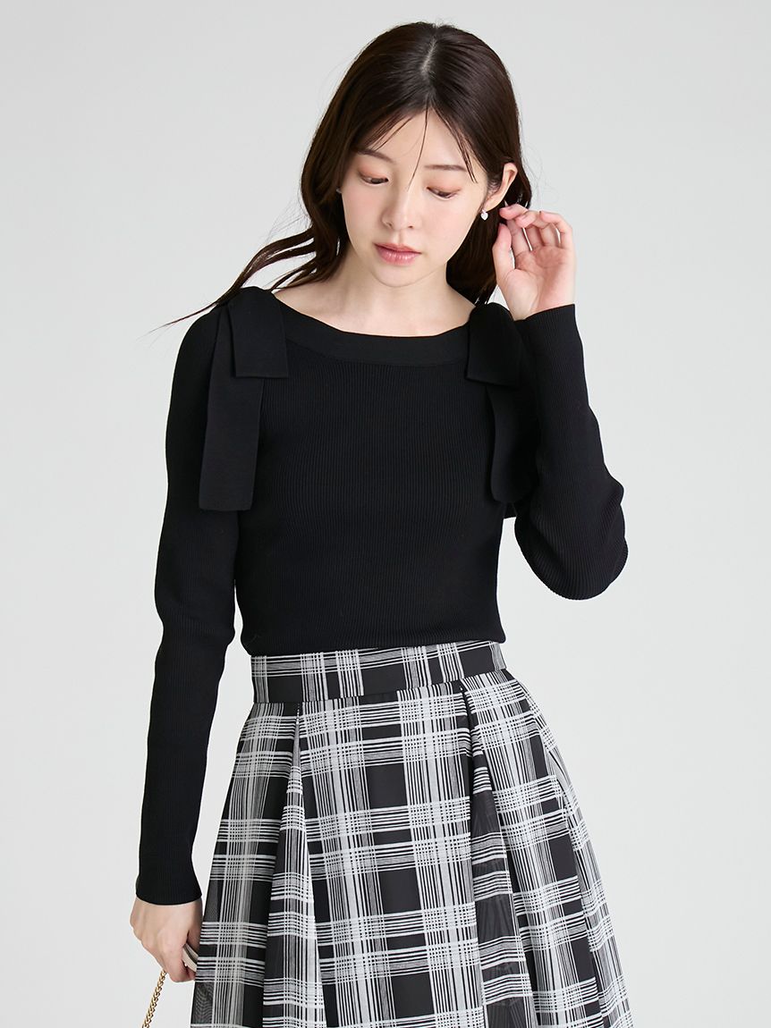 ウォッシャブル】ショルダーリボンニットプルオーバー(ニットプル