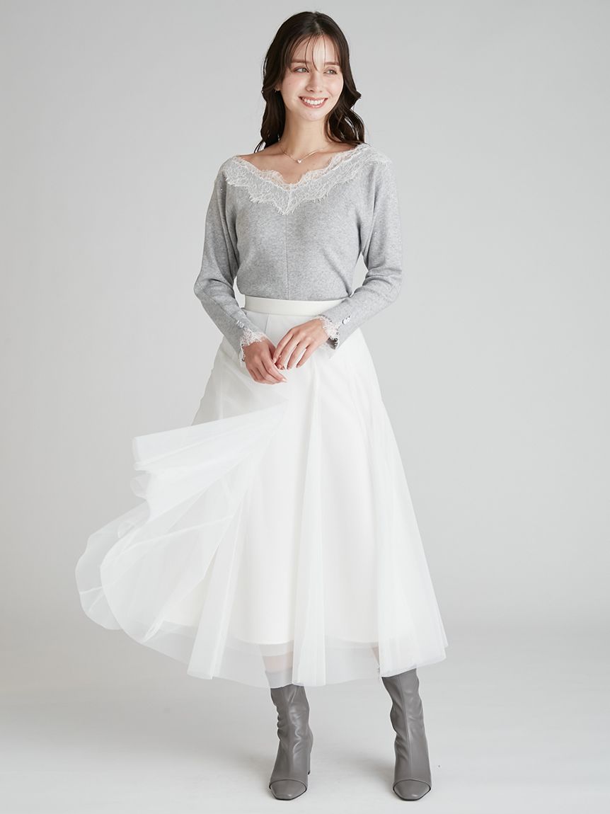 レーストリムリブニットプルオーバー(ニットプルオーバー)｜TOPS