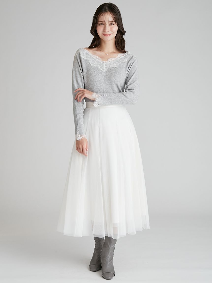 レーストリムリブニットプルオーバー(ニットプルオーバー)｜TOPS