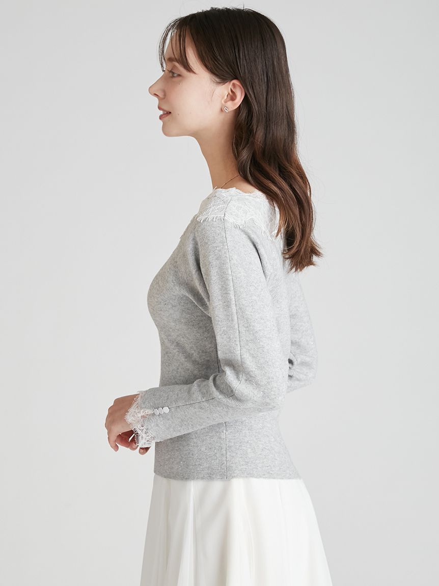 レーストリムリブニットプルオーバー(ニットプルオーバー)｜TOPS