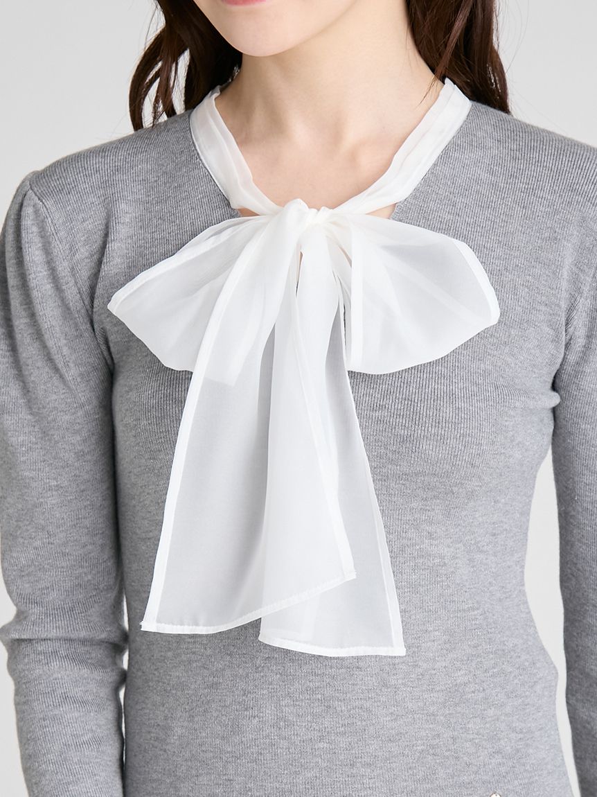 ウォッシャブル】シルクブレンドボウタイニットプルオーバー(ニット