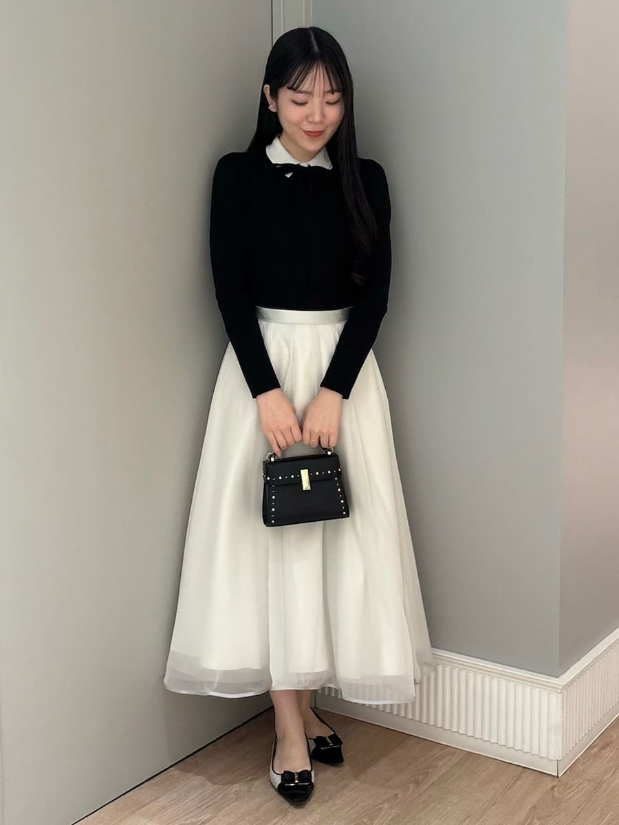 ボウタイリボン衿付きニットプルオーバー(ニットプルオーバー)｜TOPS