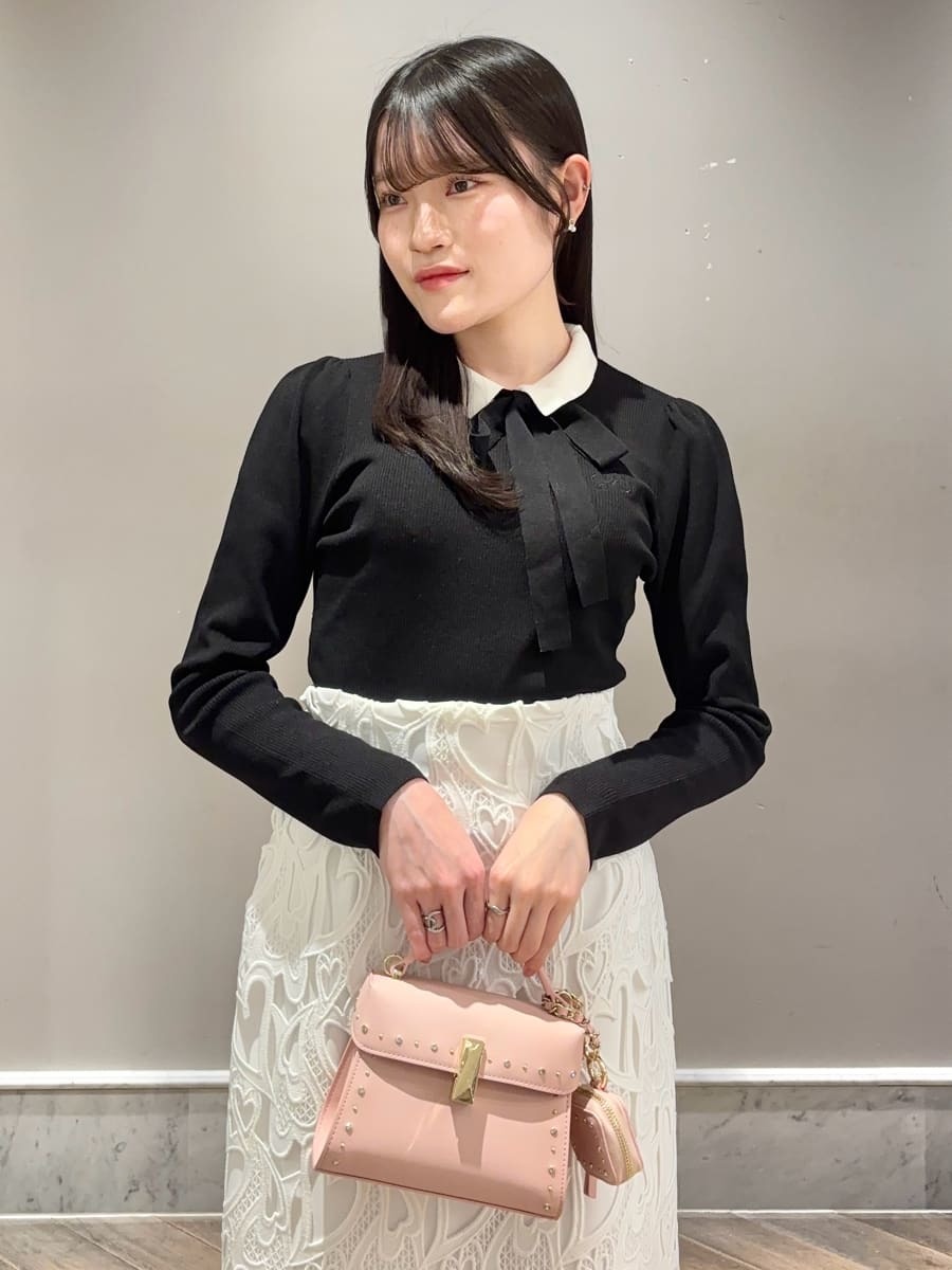 ボウタイリボン衿付きニットプルオーバー(ニットプルオーバー)｜TOPS