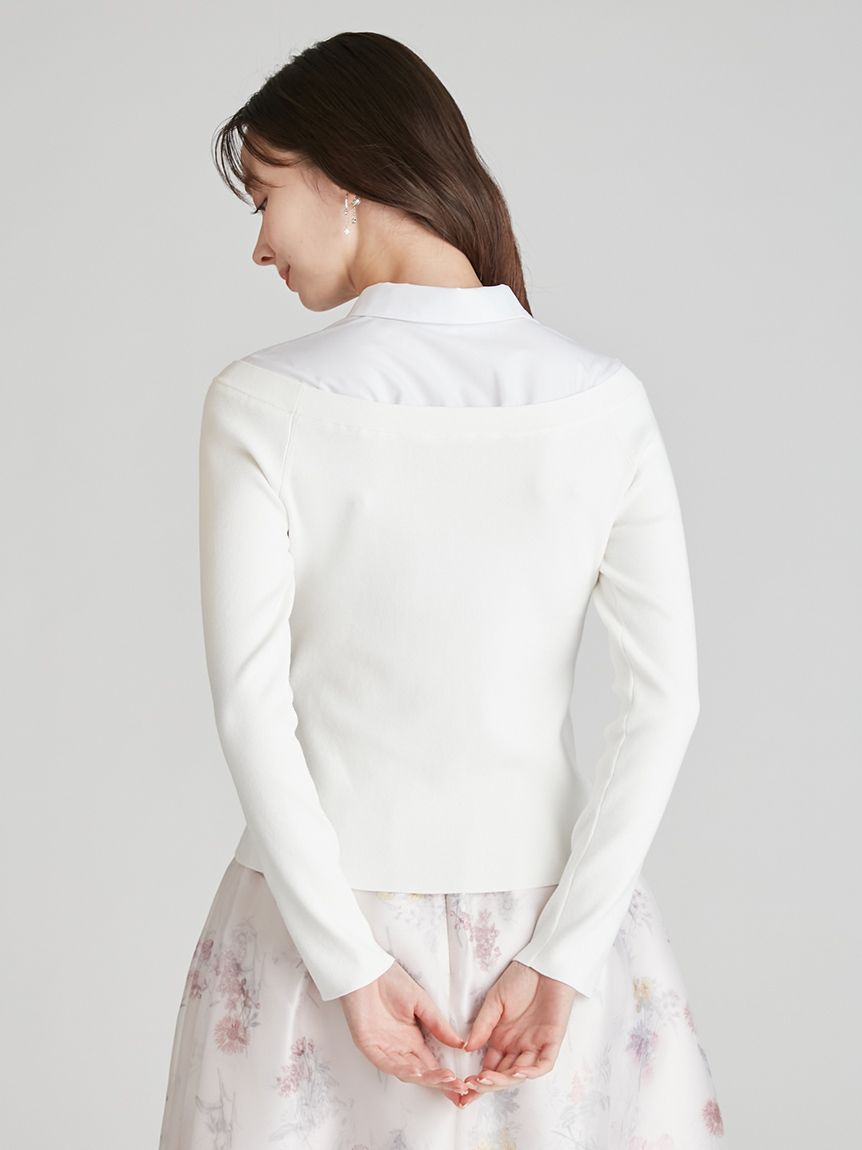 シャツレイヤードニットプルオーバー(ニットプルオーバー)｜TOPS