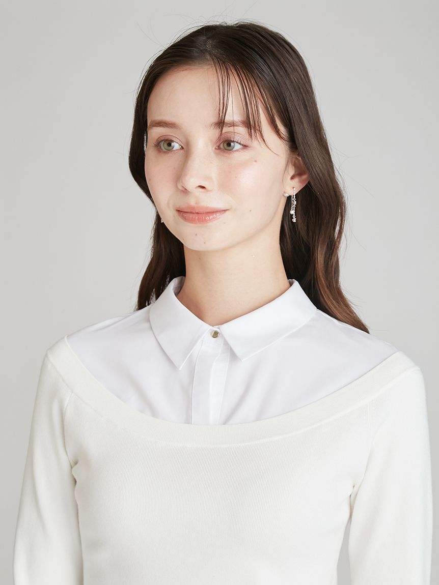 シャツレイヤードニットプルオーバー(ニットプルオーバー)｜TOPS
