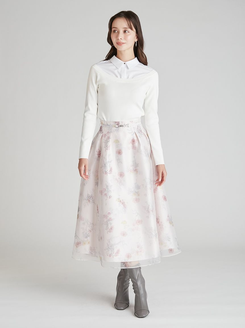 シャツレイヤードニットプルオーバー(ニットプルオーバー)｜TOPS