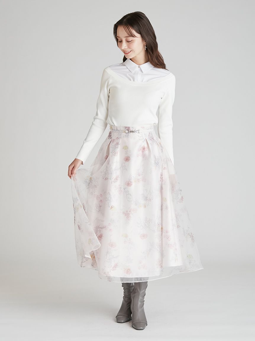 シャツレイヤードニットプルオーバー(ニットプルオーバー)｜TOPS