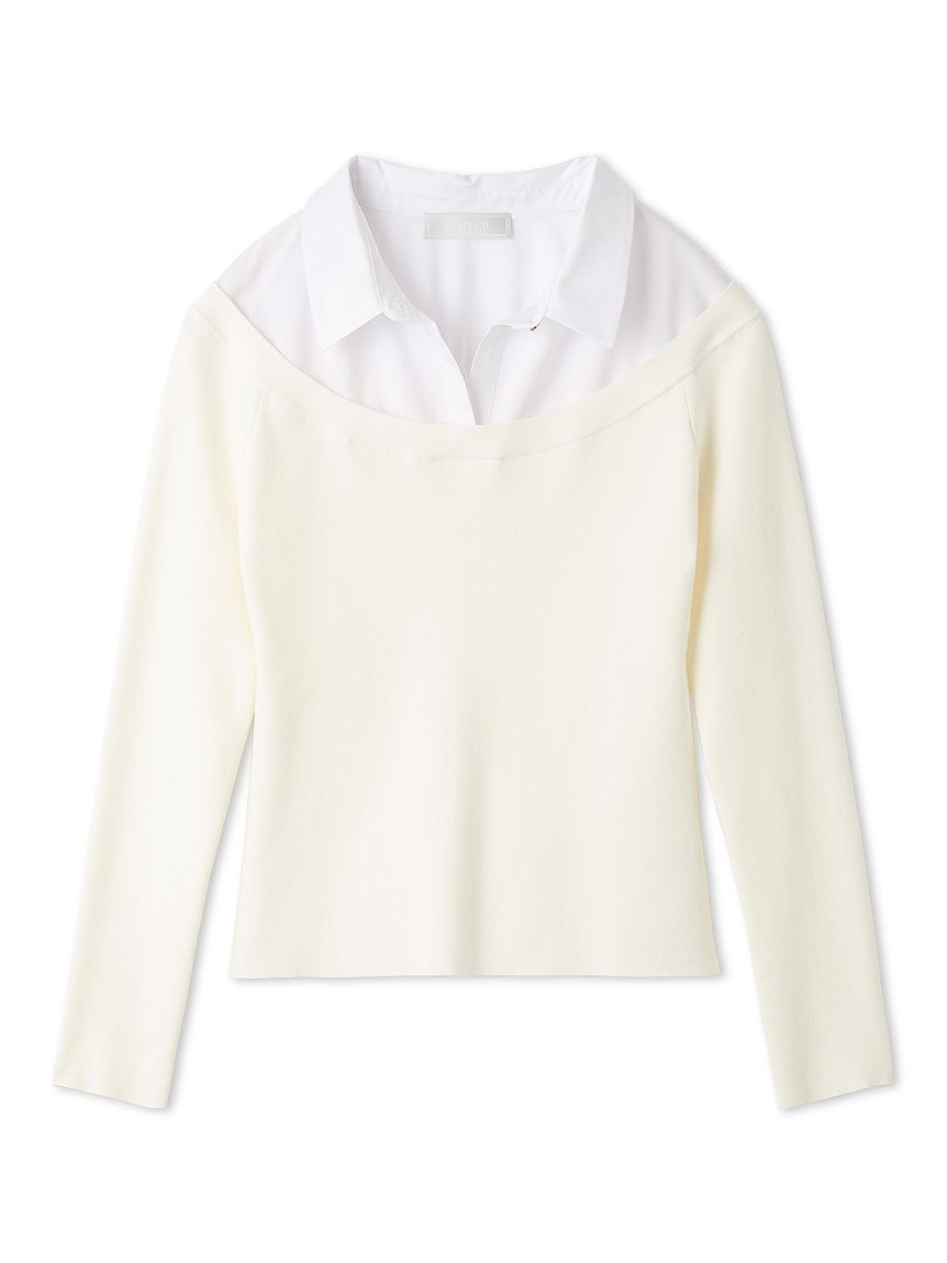 シャツレイヤードニットプルオーバー(ニットプルオーバー)｜TOPS