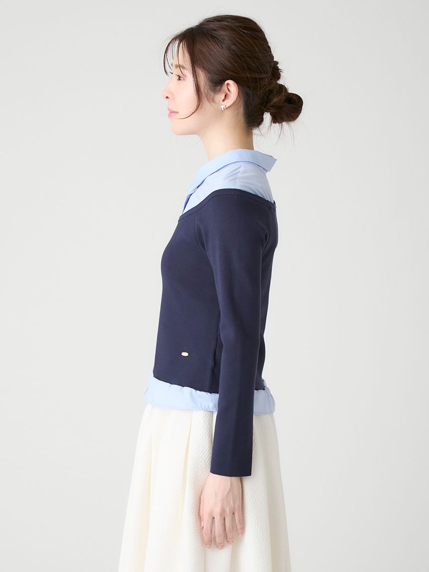 洗える】シャツ襟ニットトップス(ニットプルオーバー)｜TOPS（トップス