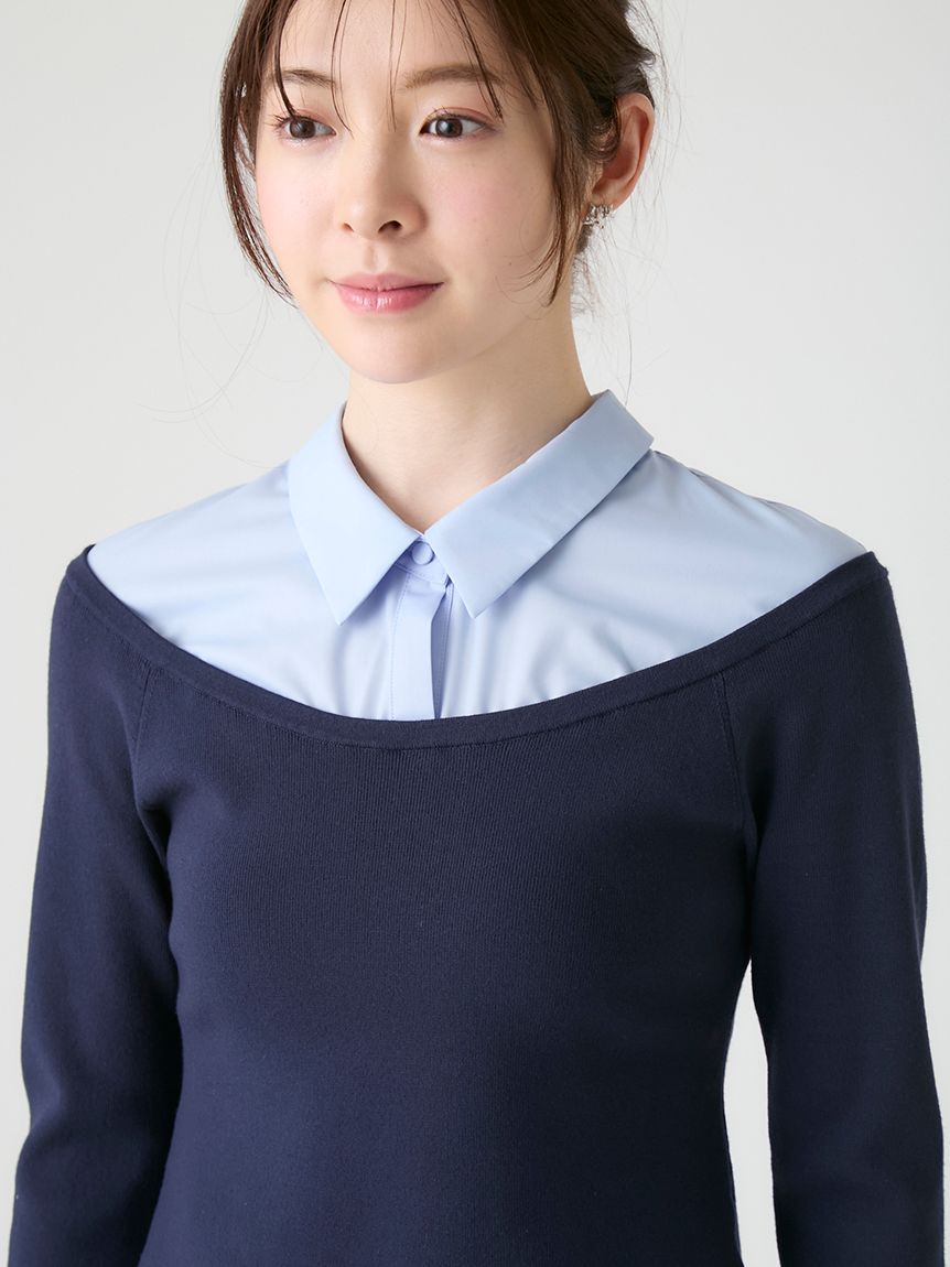 洗える】シャツ襟ニットトップス(ニットプルオーバー)｜TOPS（トップス