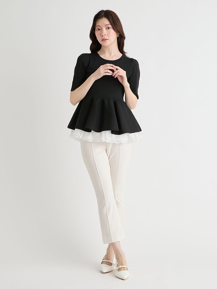 洗える】【WEB限定カラー】ペプラムドッキングニットプルオーバー