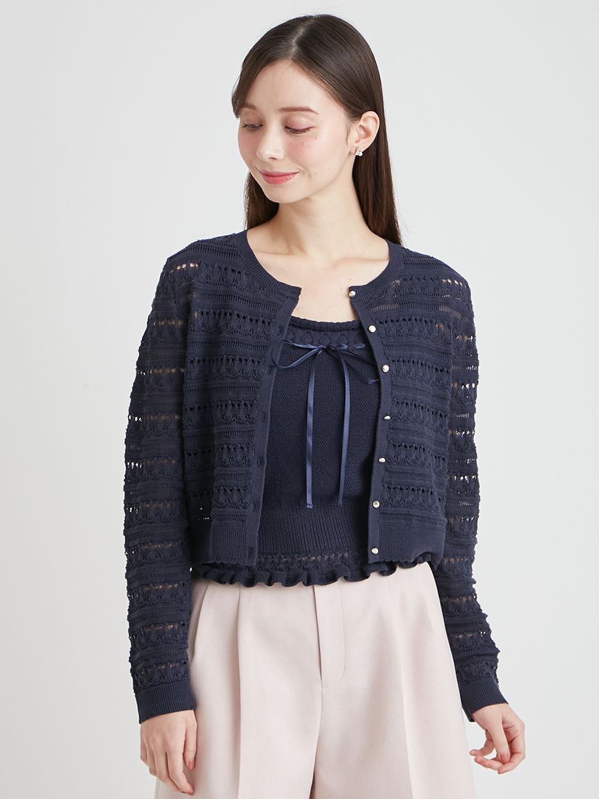 洗える】レーシーニットアンサンブル(カーディガン)｜TOPS（トップス