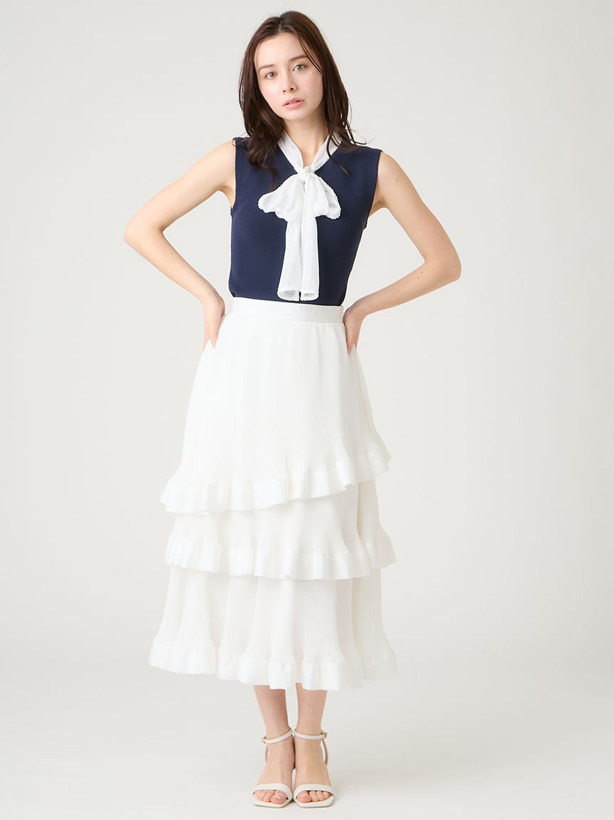 洗える】【UVカット】シフォンボウタイニットプルオーバー(ニットプル