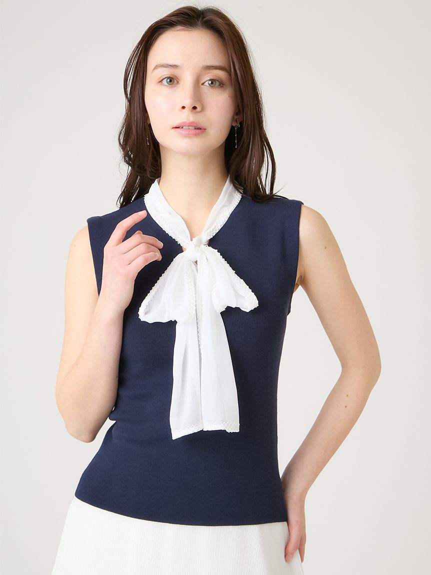 シフォンボウタイニットプルオーバー(ニットプルオーバー)｜TOPS