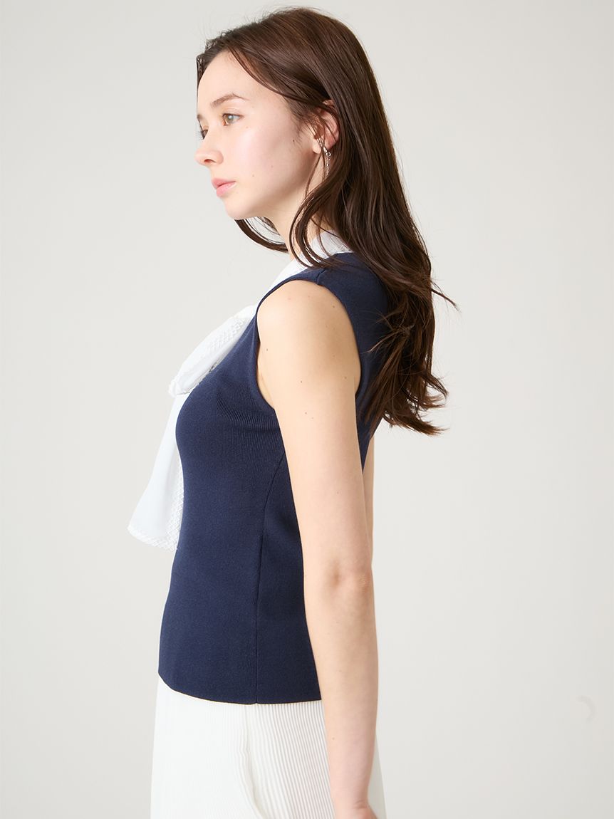 洗える】【UVカット】シフォンボウタイニットプルオーバー(ニットプル 