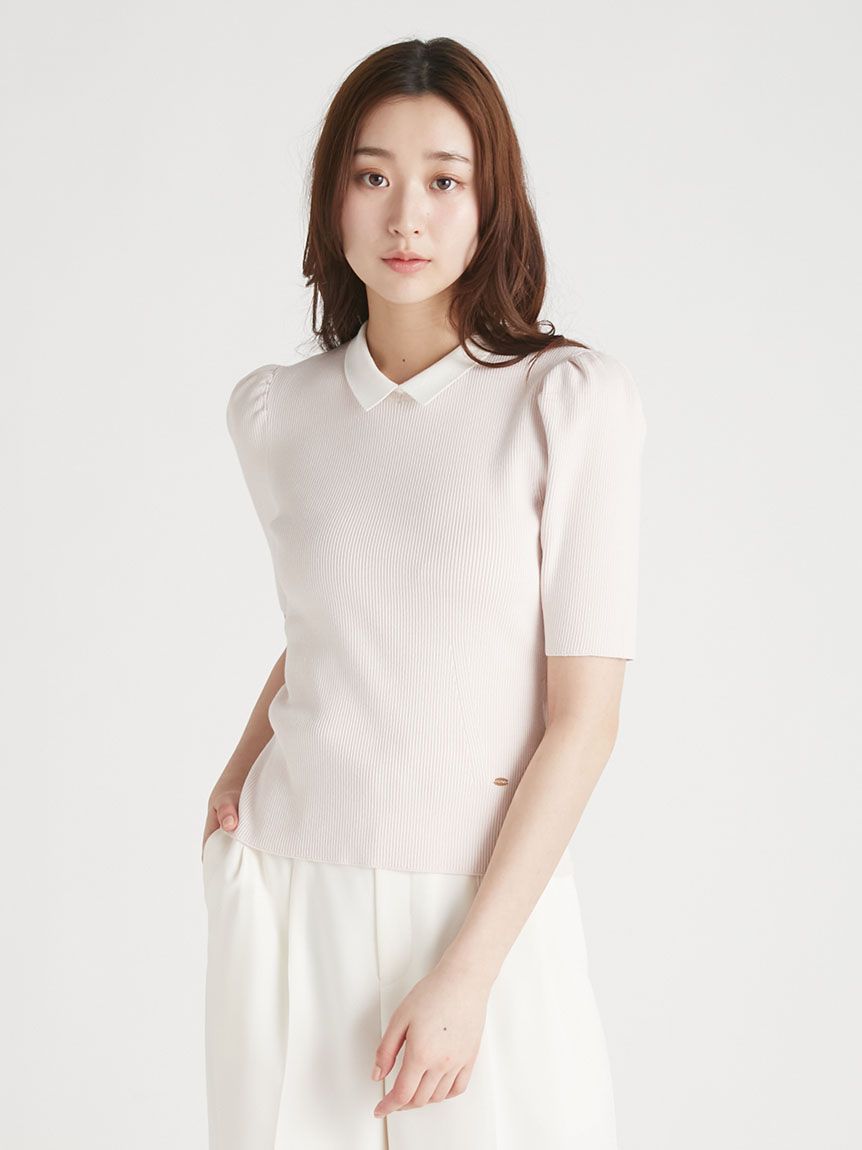 洗える】シルク混襟付きニットプルオーバー(ニット・セーター)｜TOPS