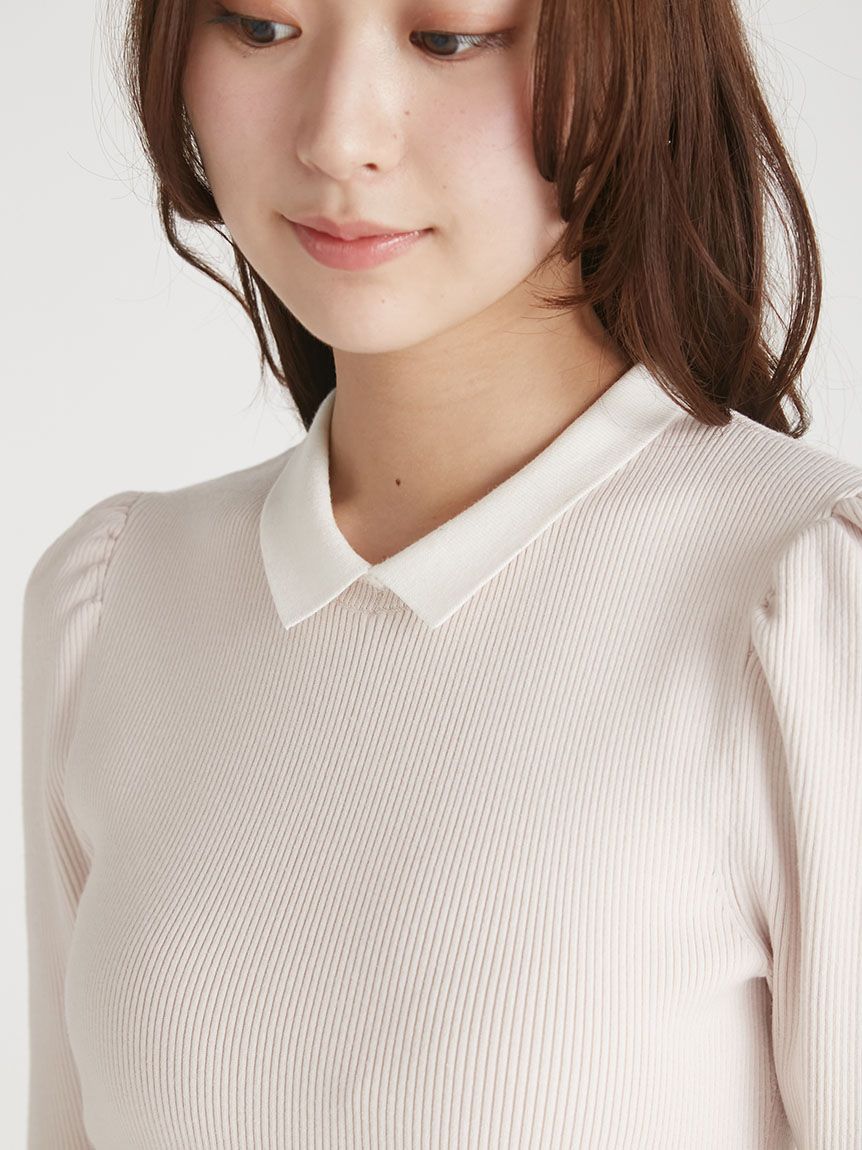 洗える】シルク混襟付きニットプルオーバー(ニット・セーター)｜TOPS