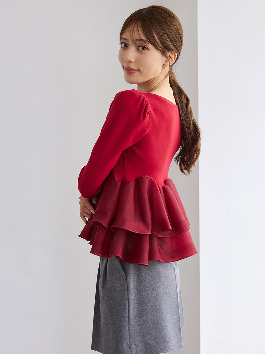 ラッフルペプラムニットプルオーバー(ニット・セーター)｜TOPS