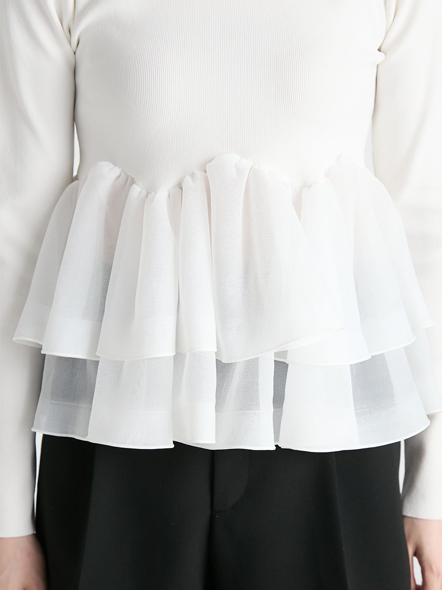 洗える】ラッフルペプラムニットプルオーバー(ニット・セーター)｜TOPS