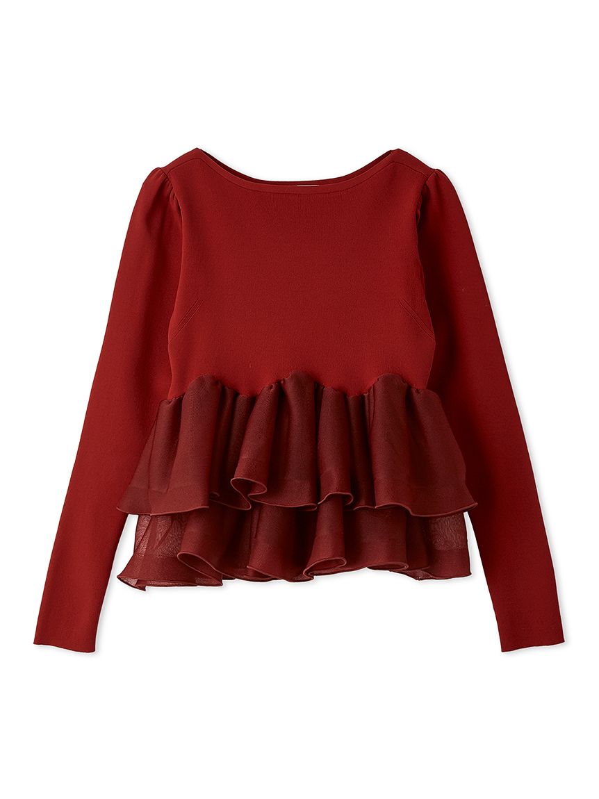 洗える】ラッフルペプラムニットプルオーバー(ニット・セーター)｜TOPS