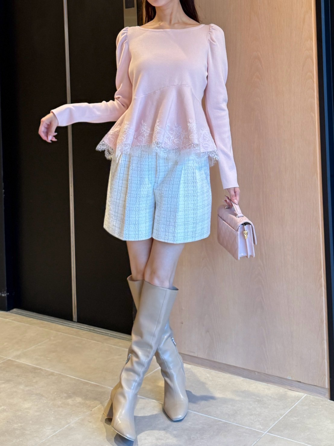 WEB限定カラー】レーストリムペプラムニット(ニット・セーター)｜TOPS
