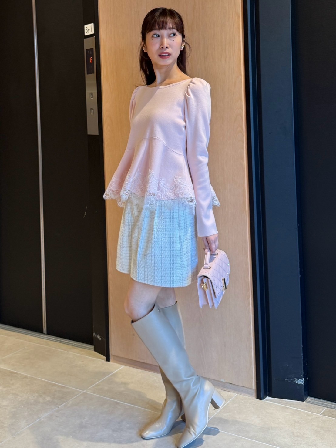 WEB限定カラー】レーストリムペプラムニット(ニット・セーター)｜TOPS