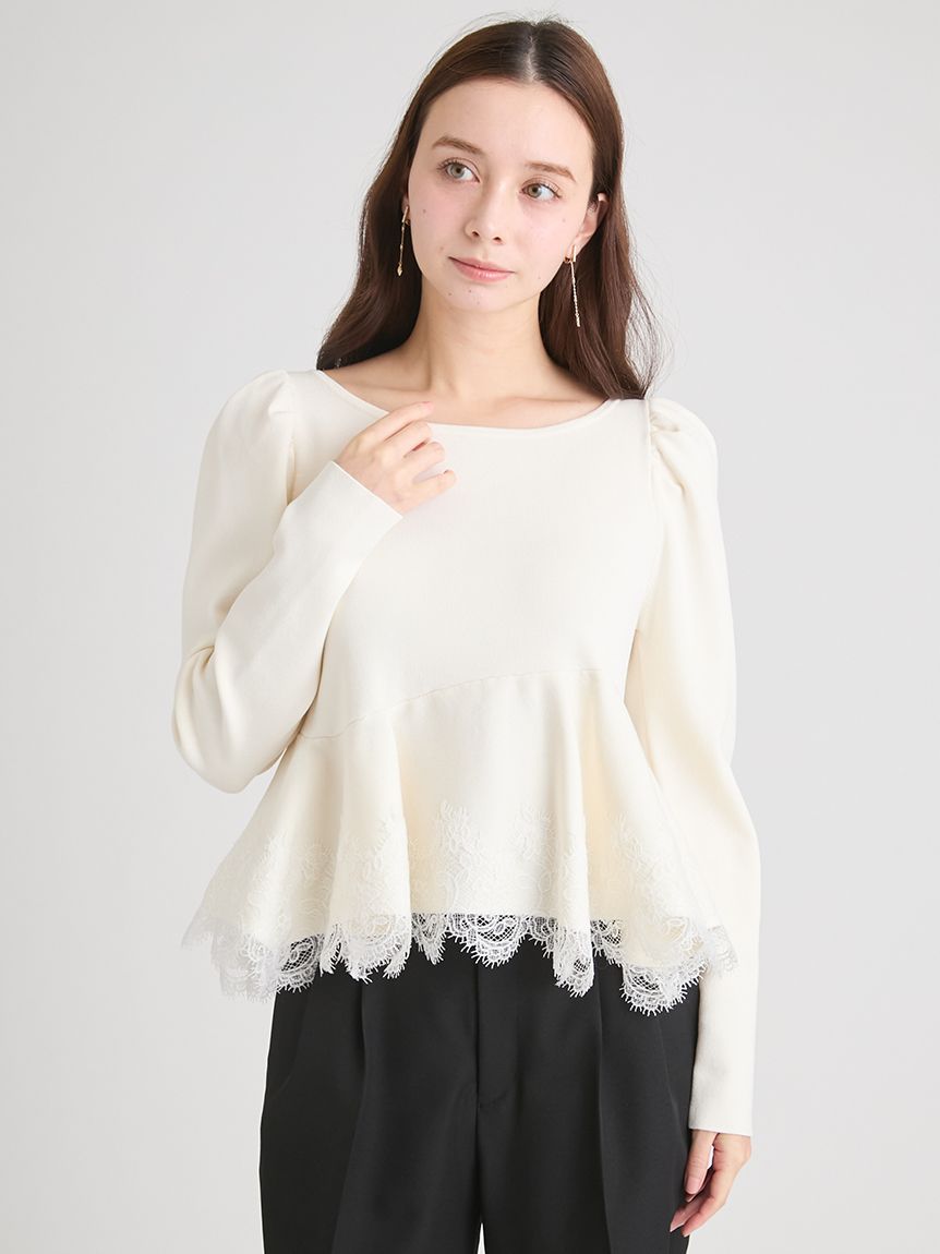 WEB限定カラー】レーストリムペプラムニット(ニット・セーター)｜TOPS