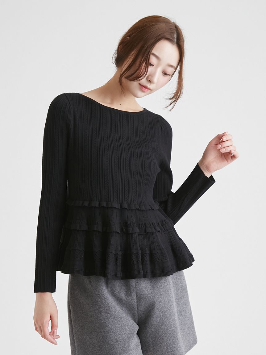 レーシーペプラムニットプルオーバー(ニット・セーター)｜TOPS