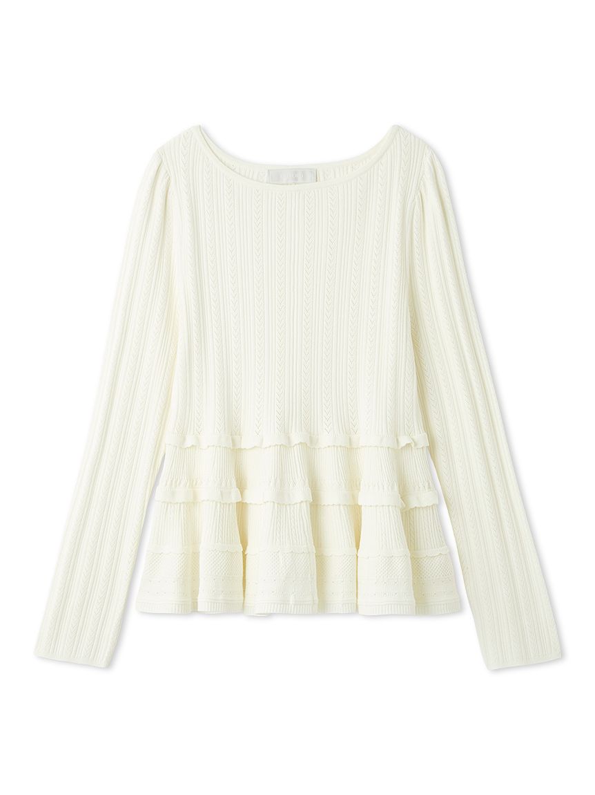 レーシーペプラムニットプルオーバー(ニット・セーター)｜TOPS