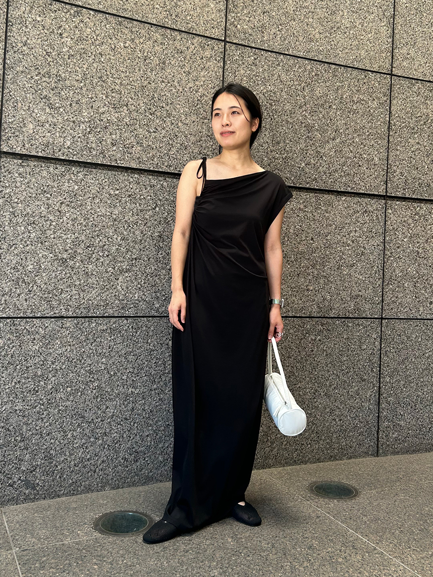 AMI Paris ブラック コットン 半袖 マキシワンピース ブラック（黒）系 M AMI PARIS(アミ パリス) ワンピース