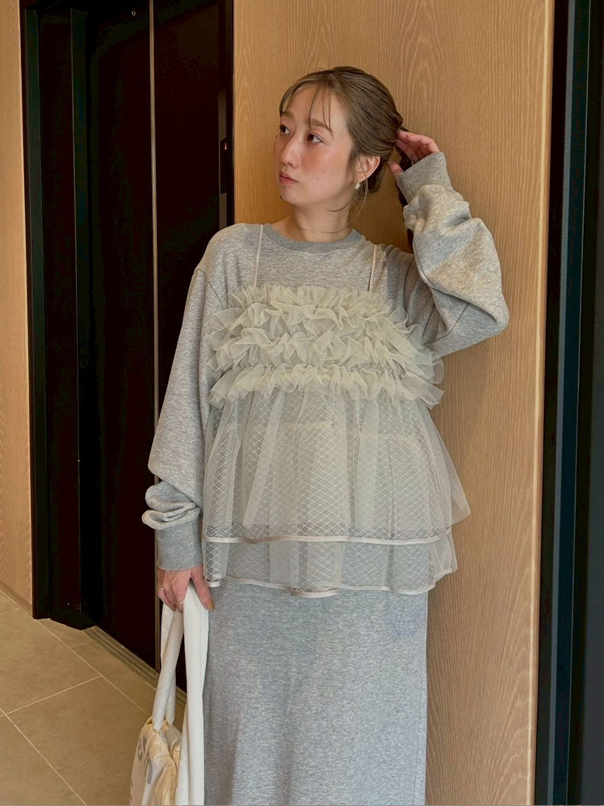 1 新作 新品 emmi セットアイテム チュールビスチェ×裏毛ワンピースセット セットアイテム】チュールビスチェ×裏毛ワンピースセット(マキシ