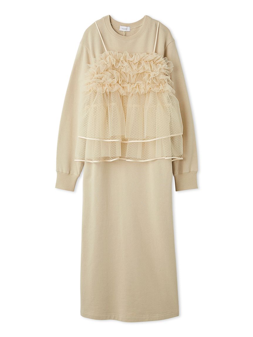 セットアイテム】チュールビスチェ×裏毛ワンピースセット(マキシ