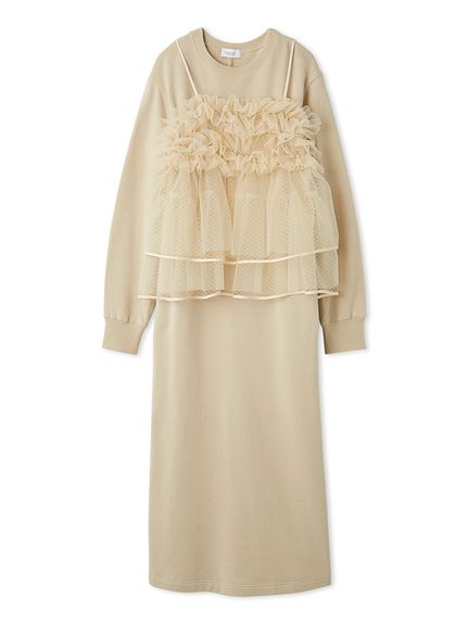 【完売品】 peak× emmiコラボ　フード付きワンピース ベージュ New Year Special Item】ベスト×ハーフジップニットワンピース