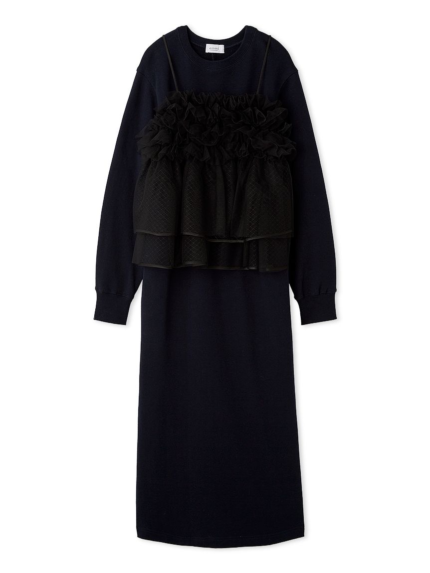 セットアイテム】チュールビスチェ×裏毛ワンピースセット(マキシ