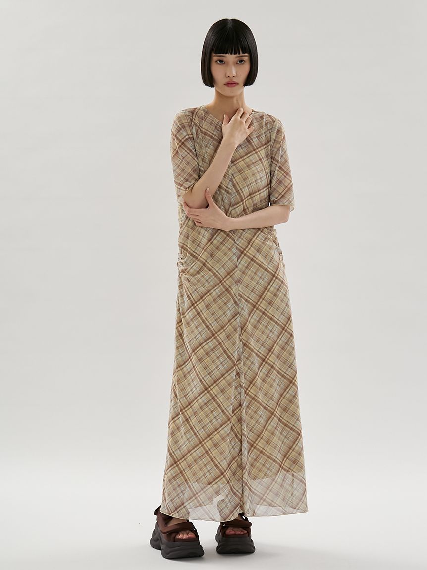 シアーメッシュチェックワンピース(カットワンピース)｜ワンピース