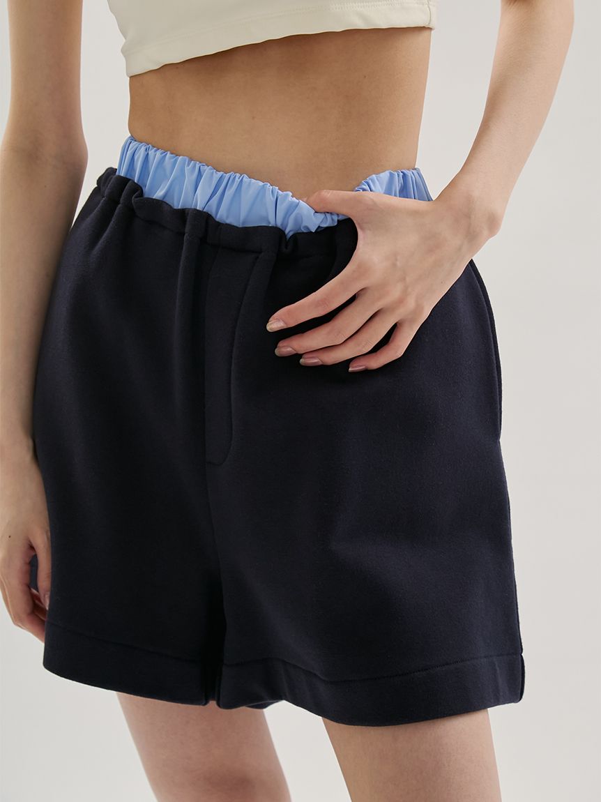 em】レイヤードライクスウェットショートパンツ【セットアップ対応