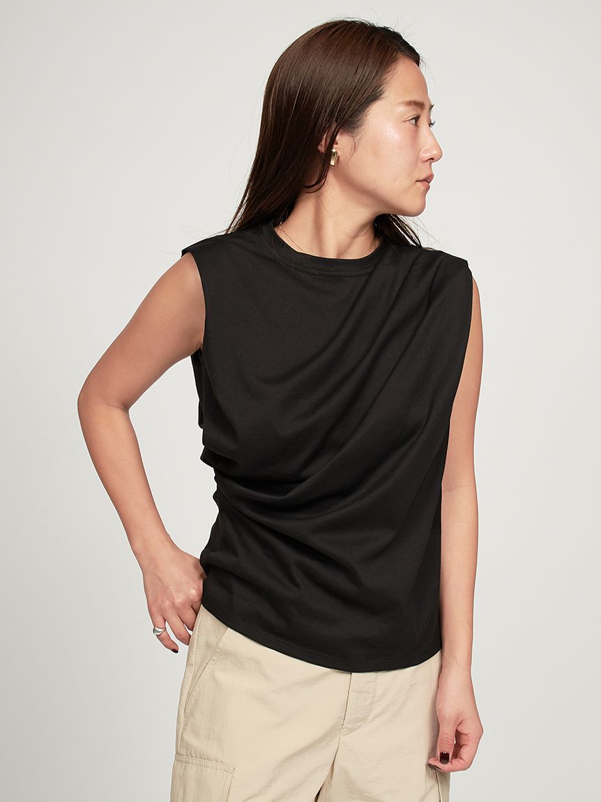 tシャツ 「ウォッシャブル」トリコットタックデザインカットソー レディース emmi×PlaX（TM）】タックデザイントップス(Tシャツ/カットソー