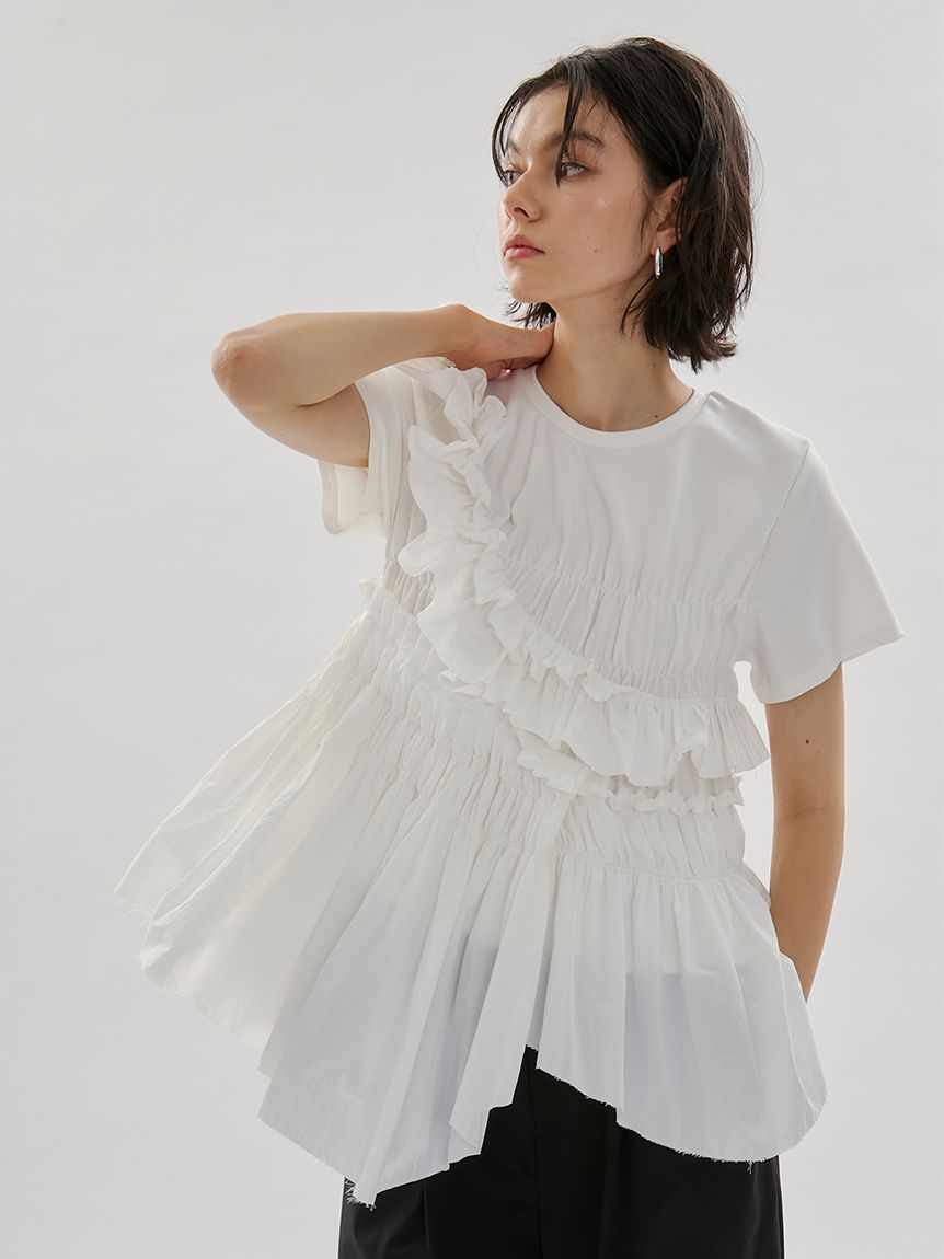 フリルアシンメトリーカットソー(Tシャツ/カットソー)｜トップス｜emmi