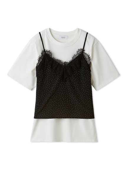 Tシャツ×レースサテンキャミセット(Tシャツ/カットソー)｜トップス