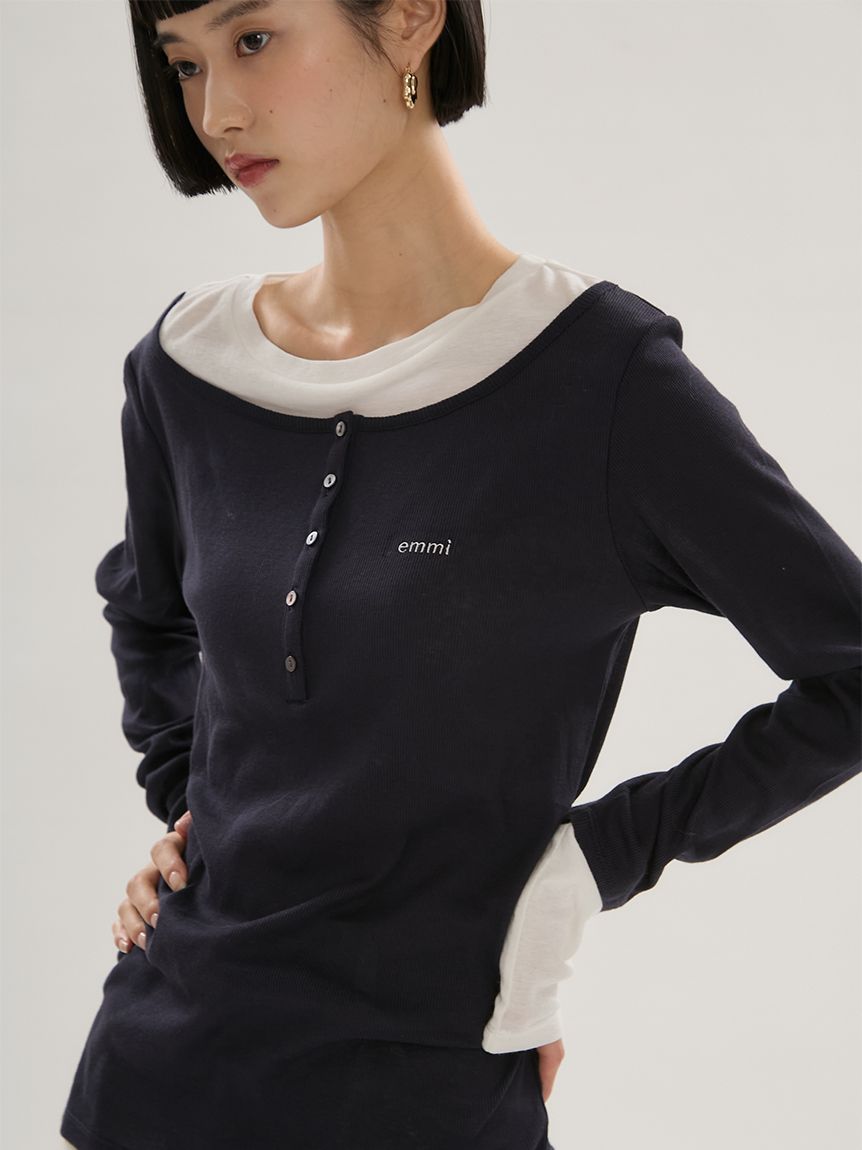 emmi×PlaxTM】レイヤードデザインヘンリーネックカットソー(Tシャツ